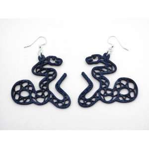  Royal Blue Rattle Snake Wooden Earrings: GTJ: Jewelry