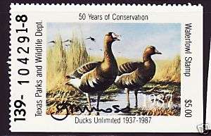 TX 7 1987 Texas State Duck Stamp Artist Signed BW  