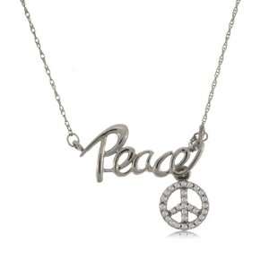  Peace Sign Diamond Necklace Made in White Gold 14K 