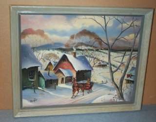 Wendell Thompson Perkins Oil on Canvas Snowy Village  