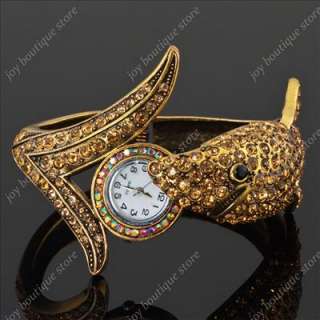 Brown rhinestone Swarovski crystal Shark jewelry fashion Wrist watch 