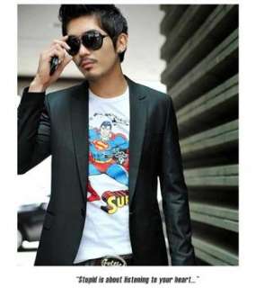 New Fashion Stylish Mens Korean Style Black Slim Fit One Button 
