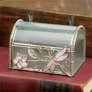  Pink Dragonfly Design Crackled Glass Jewelry Box
