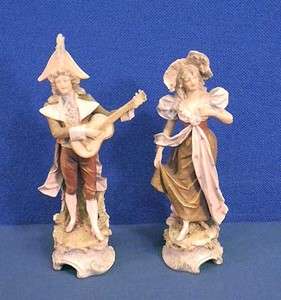   Antique Royal Dux Figurines 332 + 333 Guitar Player Man + Woman Old