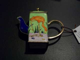 Kelvin Chen Miniature Enamel Teapot Flamingo COA NIB  