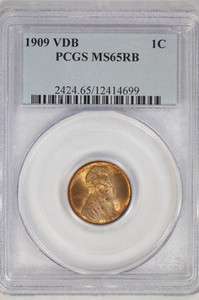 1909 VDB Lincoln Wheat Cent Penny Coin PCGS MS65 RB  