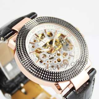 Mens Fashion Auto Mechanical Wrist Watch Self Wind Gold Silver 