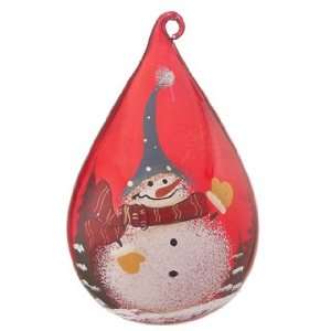 Personalized Red Glass Teardrop Snowman   Blue Hat Christmas Ornament