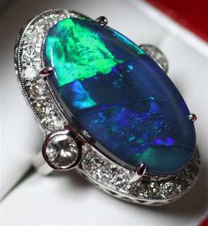 FIT FOR A QUEEN 18K W/G SOLID BLACK OPAL & DIAMOND RING  