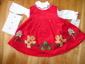 NWT  Sophie Rose  girl 3/6m   Holiday Gingerbread  DRESS SET w/ tights 