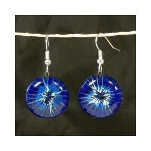  Chilean Black Hole on Blue Round Glass Earrings (Handcrafted) Jewelry