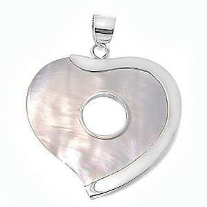    Rhodium Plated Brass Heart Pendant with White Abalone Jewelry
