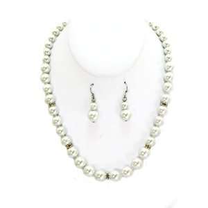   Pearl and Rhinestone Necklace Earring Set Fashion Jewelry Jewelry
