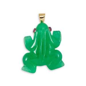    14k Gold Lucky Frog Charm Pink CZ Green Jade Pendant: Jewelry