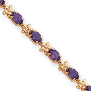  14k Gold Completed Fancy Floral Diamond/Amethyst Bracelet 