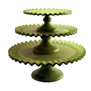 GREEN RUFFLED FOOTED CAKE PLATE  