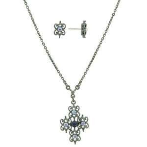 Blue Hues Filigree Cross Necklace & Earrings Set