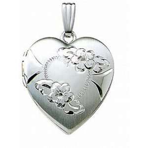  14k White Gold Engraved Heart Locket: Jewelry