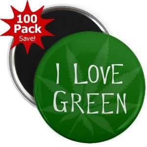  I LOVE GREEN Marijuana Pot Leaf 100 Pack of 2.25 inch Fridge 