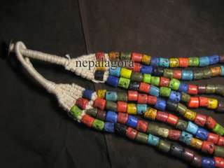 N3592 Naga design tribal strand multi color Necklace real old COIN 