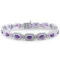 Sterling Silver Amethyst and 1/10ct TDW Diamond Bracelet (H I, I2) Was 