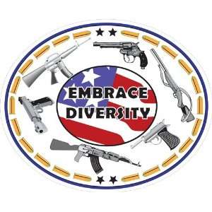 Embrace Diversity; oval shaped bumper sticker