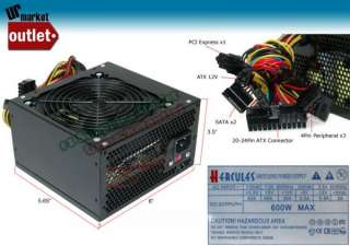   ATX 12CM Fan 600W Silent Power Supply PSU w/20 24pin SATA PCI E  