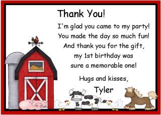 Personalized Farm/Barnyard Animals Thank You Cards  