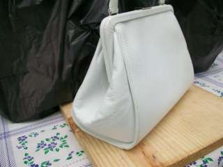 Banana Republic White Leather Petite Kelly ,frame Satchel Handbag 