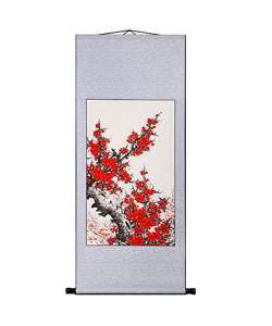 Red Plum Flower Chinese Art Wall Scroll Painting  Overstock