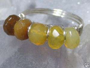 Yellow Opal Bead Band Silver Wire Wrap Ring size 6.5  