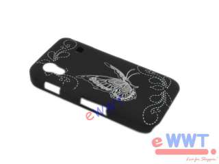 Black Butterfly Rubber Cover Hard Case+Film for Samsung S5830 Galaxy 