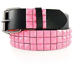 JK Belts Unisex 3 row Pink Studded Black Belt  