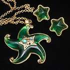 Starfish Set Vintage Necklace Earrings Trifari Lucite Green Sea Star