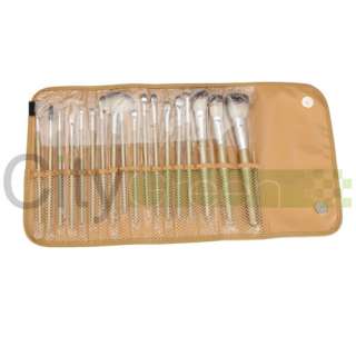 Professional 18 Pcs Makeup Brushes Set + Portable Gold Leather Case 