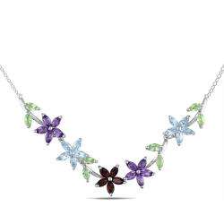 Sterling Silver Garnet, Peridot, Amethyst, and Blue Topaz Necklace 
