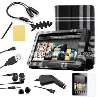 For Kindle Fire  PU Leather Folio Case/Car Charger/USB Cable/Stylus/Ea 