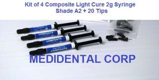 Kit of 4 Composite Flowable Light Cure 2g Syringe A2 Dental Resin 