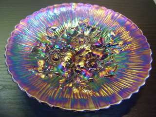 Northwood Carnival Glass Electric Blue Poppy Show Plate Exceptional 
