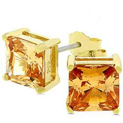 14k Gold over Silver Champagne CZ Stud Earrings  