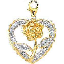 14k Yellow Gold Diamond Rose in Heart Charm  Overstock