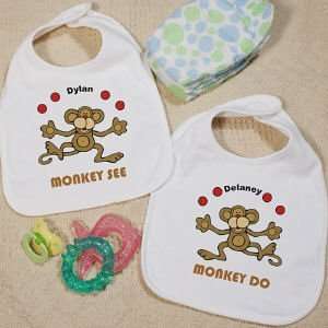  Just Monkey Around Twin Personalized Baby Bib: Baby
