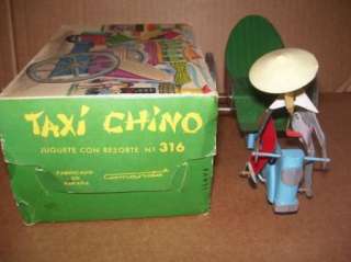 VINTAGE TIN TOY WIND UP CHINO CHINA TAXI SPAIN IN BOX  