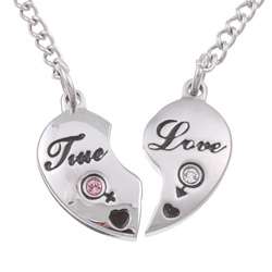 Stainless Steel Cubic Zirconia Two piece Magnetic Heart Necklace 