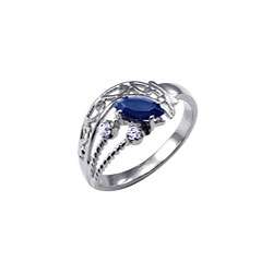   White Gold Overlay Blue/ Clear CZ Spanish Lace Ring  