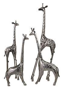   Silver Nickel Finish Giraffe Safari Herd Statues Sculptures  