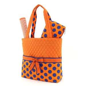   Orange & Blue Polka Dot Quilted (3) Piece Diaper Bag 