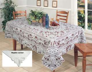   with Sheer Grapes Tablecloth with Napkins White & Beige #3075  