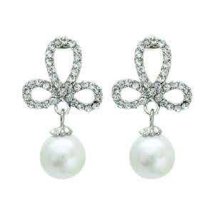  Looped Clear Crystal White Faux Pearl Post Earrings 