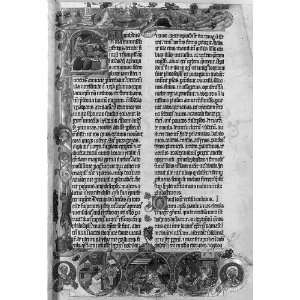  Page of medieval Bible with various border illuminations 